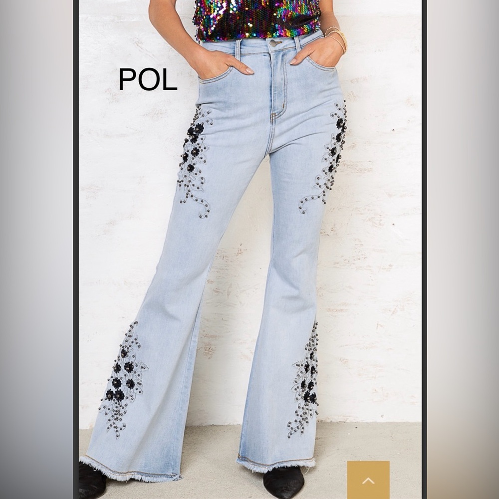 BP13-3🖤POL powerful  Light Blue Embellished Jeans w/black pattern sure2amaze! - Picture 3 of 8